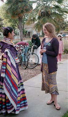 Sue Greenwald talks to a constituent at Wednesday's Davis Farmer's Market